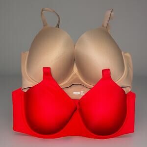 NWT Aerie Bundle 2 Full Coverage Bras 38DD Red And Nude Strappy Back Underwire